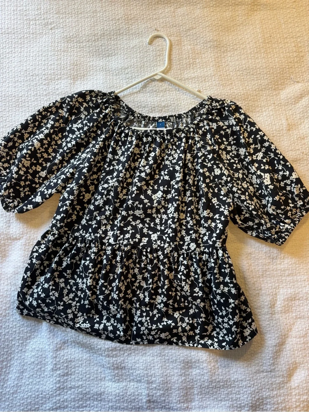 Old Navy Black and White Floral Peplum Blouse